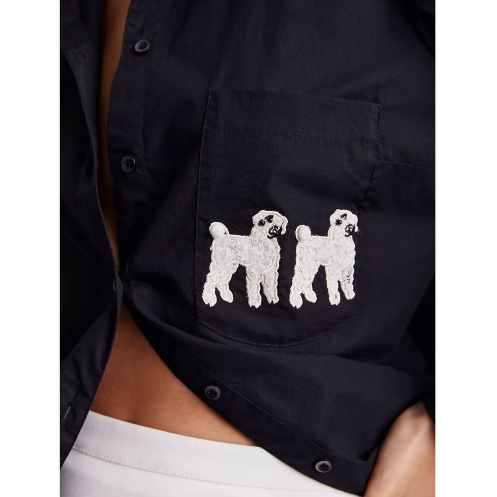 ANTHROPOLOGIE Maeve Dog Embroidered Button‎ Down Shirt XS - Picture 2 of 6